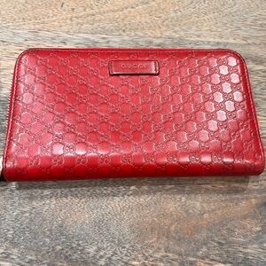 Gucci GG Microguccissima Red Leather Zip Around Long Wallet